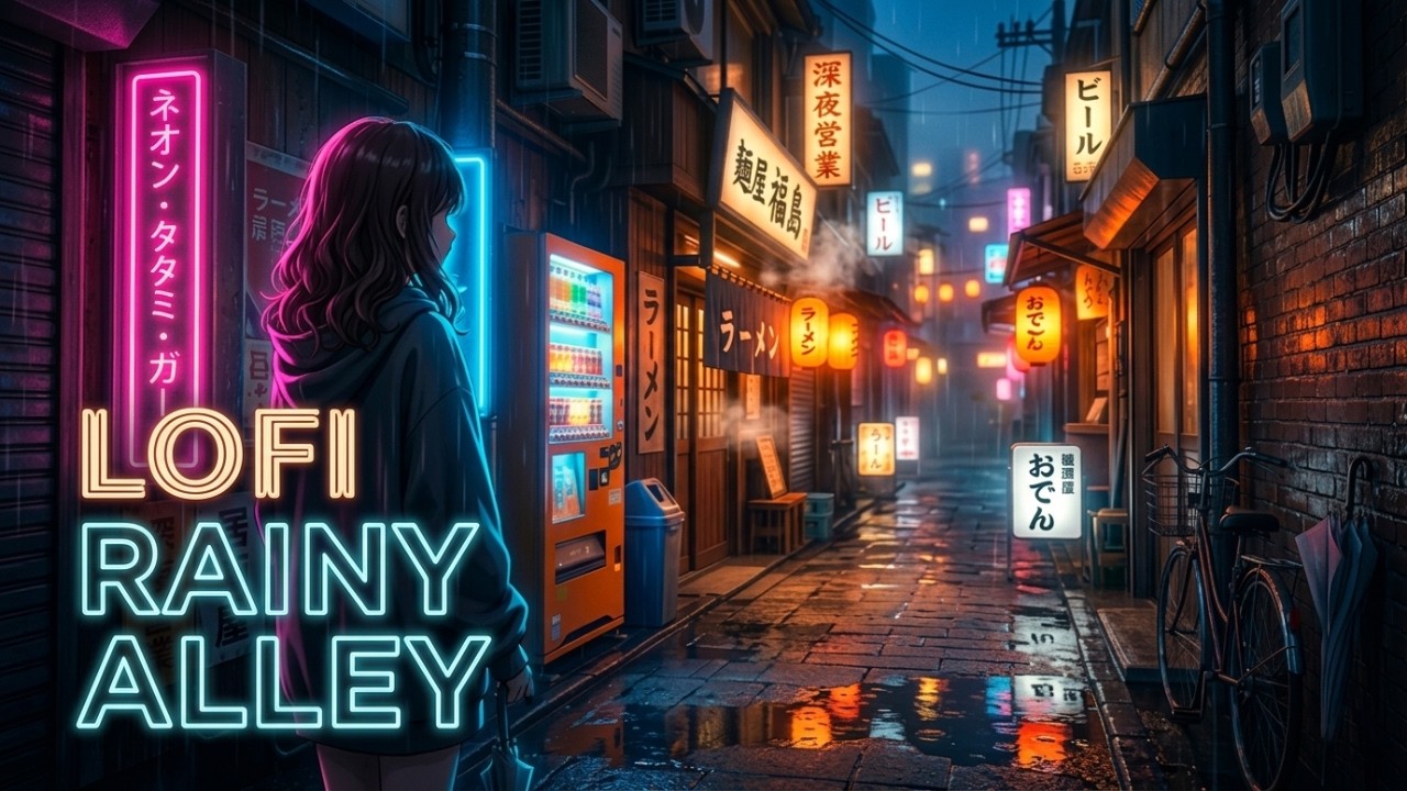 Neon Rainy Alley at 2AM 🌧️ Tokyo Lofi Beats to Relax / Study