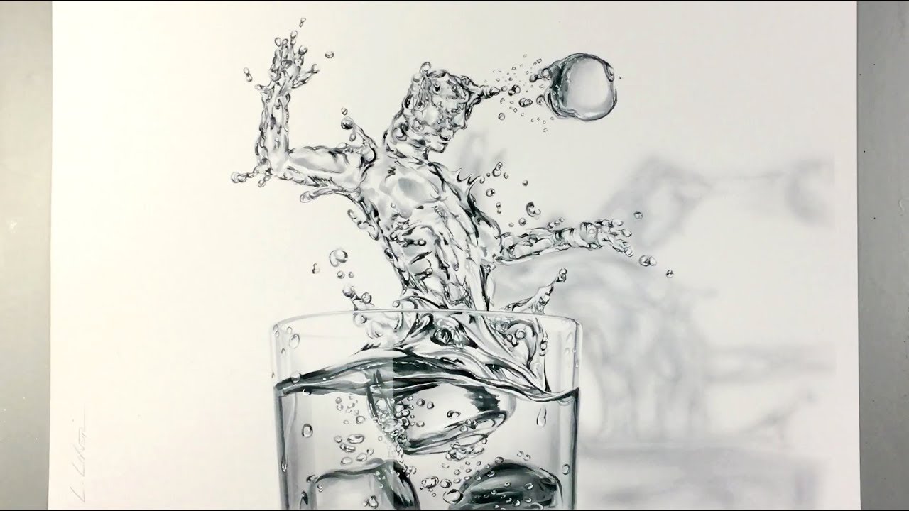 Realistic Drawing | Glass With Water Splash (soccer player shape)/ Leonello Calvetti