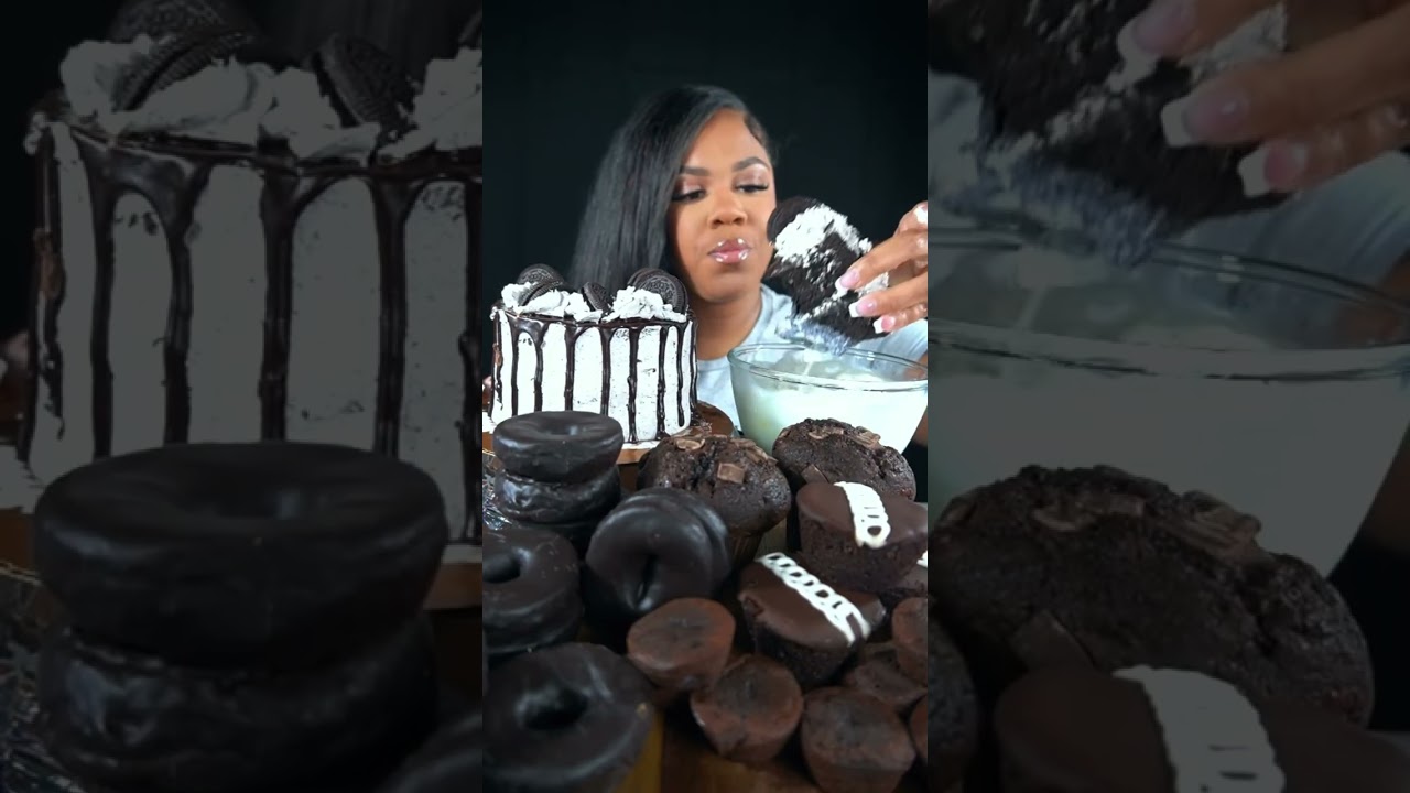 Could you everything in the Ultimate chocolate desserts Mukbang 😋 Oreo cake, donuts, brownies and