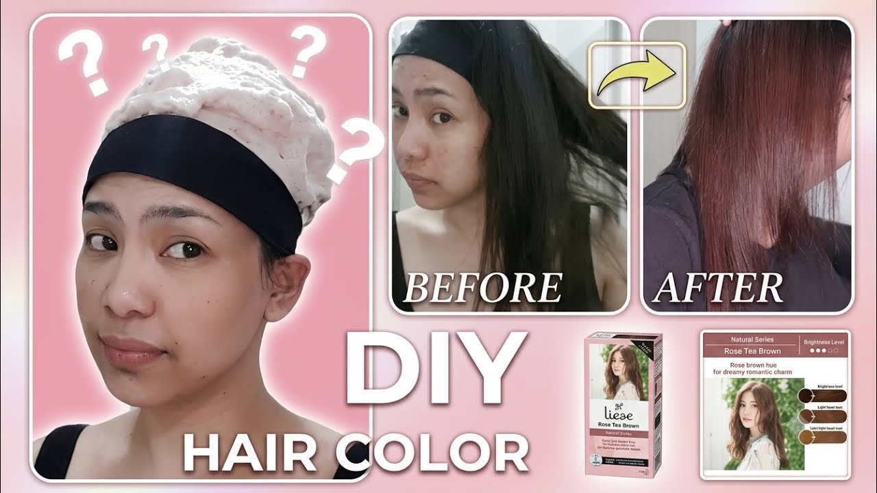DIY HAIR COLOR (rose tea brown) Liese bubble hair color 🌹🍁 | Lei Reyes