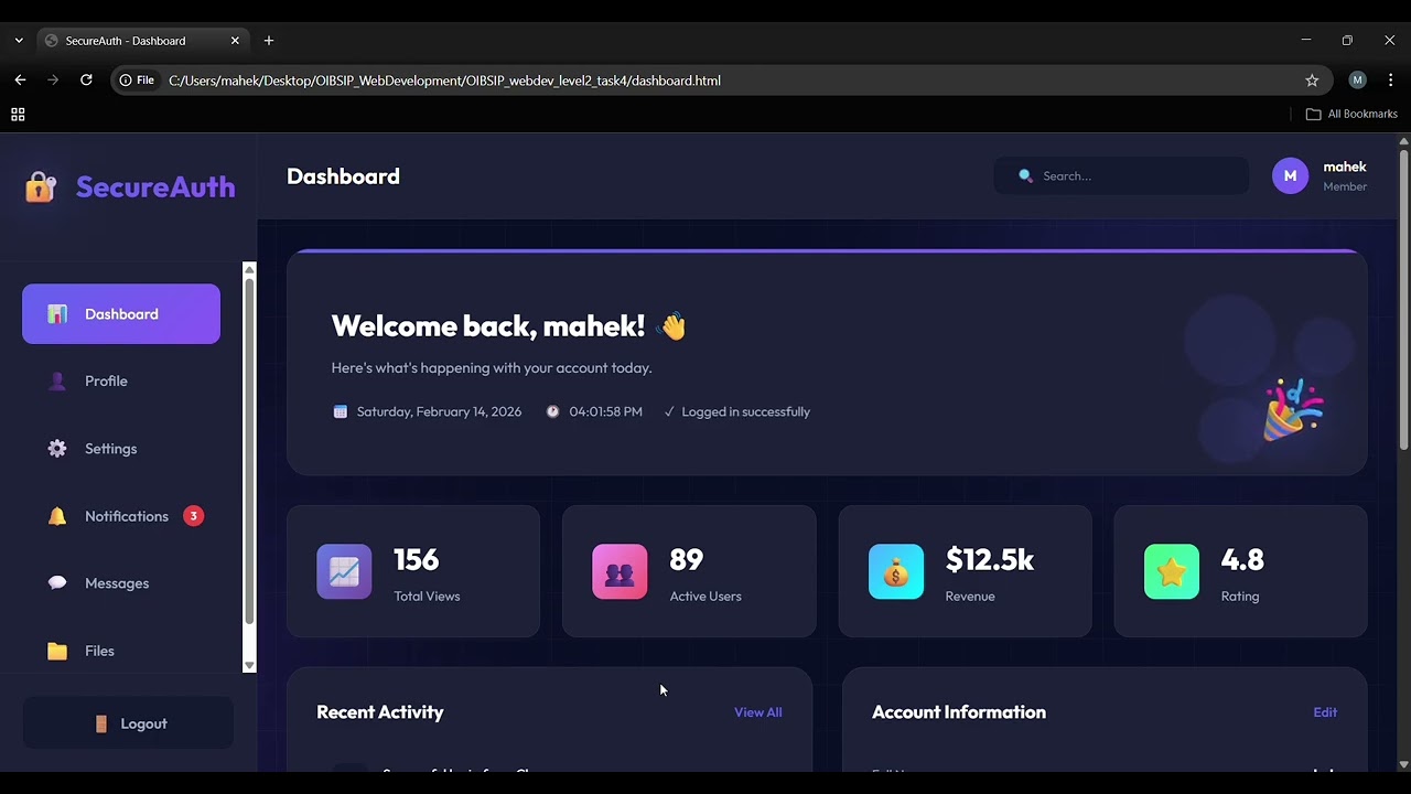Task 4 : Login Authentication 