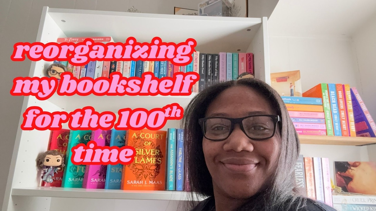 reorganizing my bookshelf for the 100th time!! 📚🧸🕯️