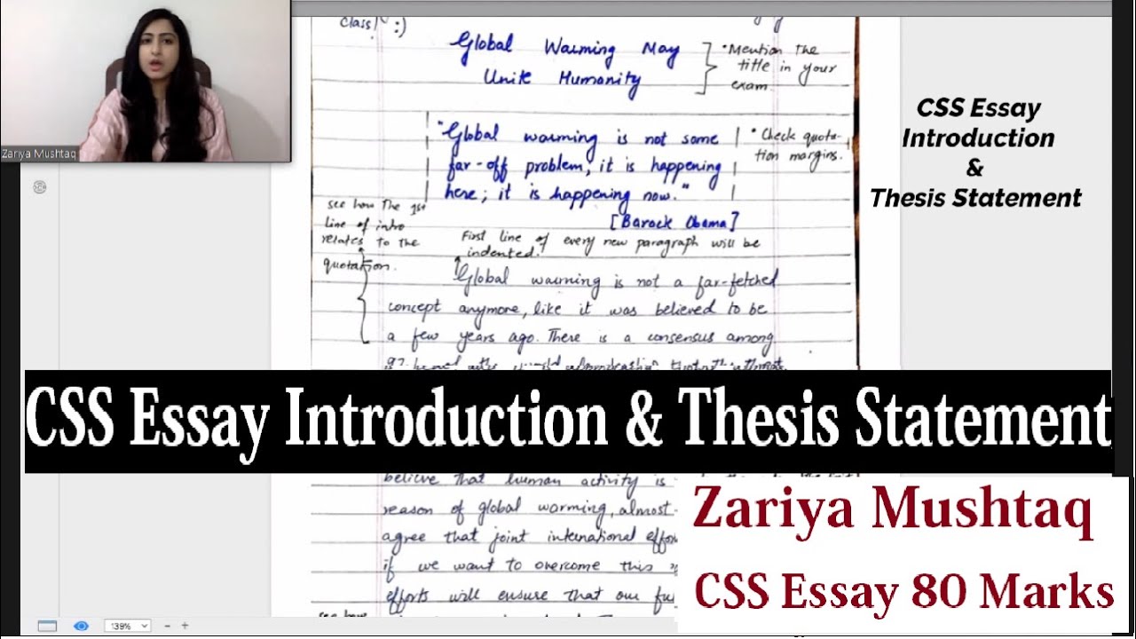 CSS Essay Introduction and Thesis Statement by Essay Topper Zariya Mushtaq (80 Marks)