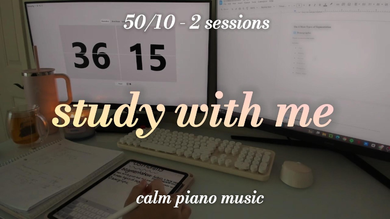2 HOUR STUDY WITH ME  - 50/10 pomodoro, soft piano music, locked in