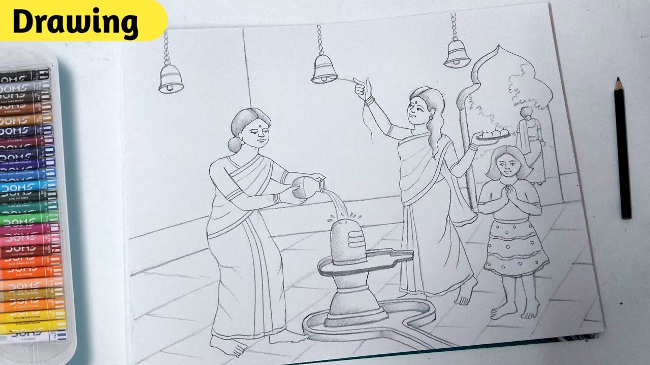 Shivratri Scenery Drawing/ Lord Shiva Drawing Easy/ Mahashivratri Special Drawing Scenery
