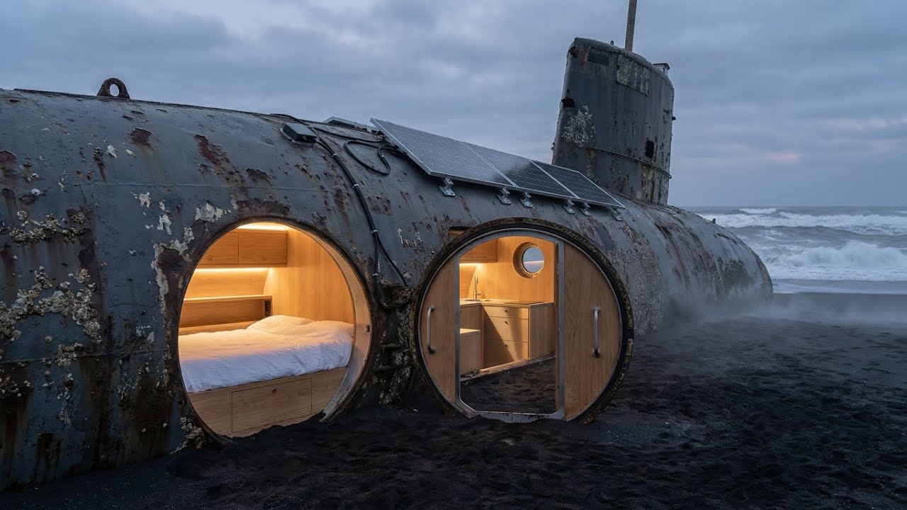 Building a house inside a submarine. (ASMR) This man built a mini house in side a submarine