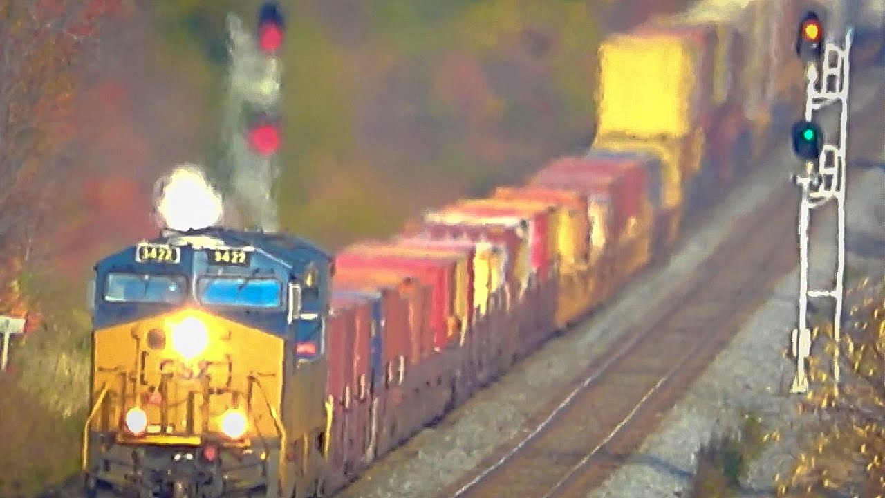 GIANT Size CSX Train w 259 Cars Overhead View w Diverging Approach Restricted Signal