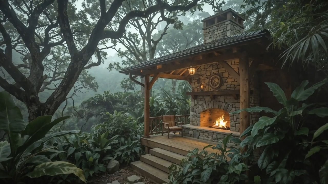 Fireplace & Heavy Rain Ambience | Forest Cabin for 3 Hours of Deep Focus