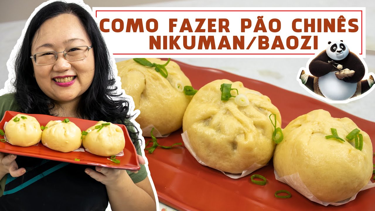 PÃO CHINÊS COZIDO NO VAPOR, RECHEADO COM CARNE DE PORCO, PÃOZINHO DO KUNG FU PANDA (NIKUMAN, BAOZI)
