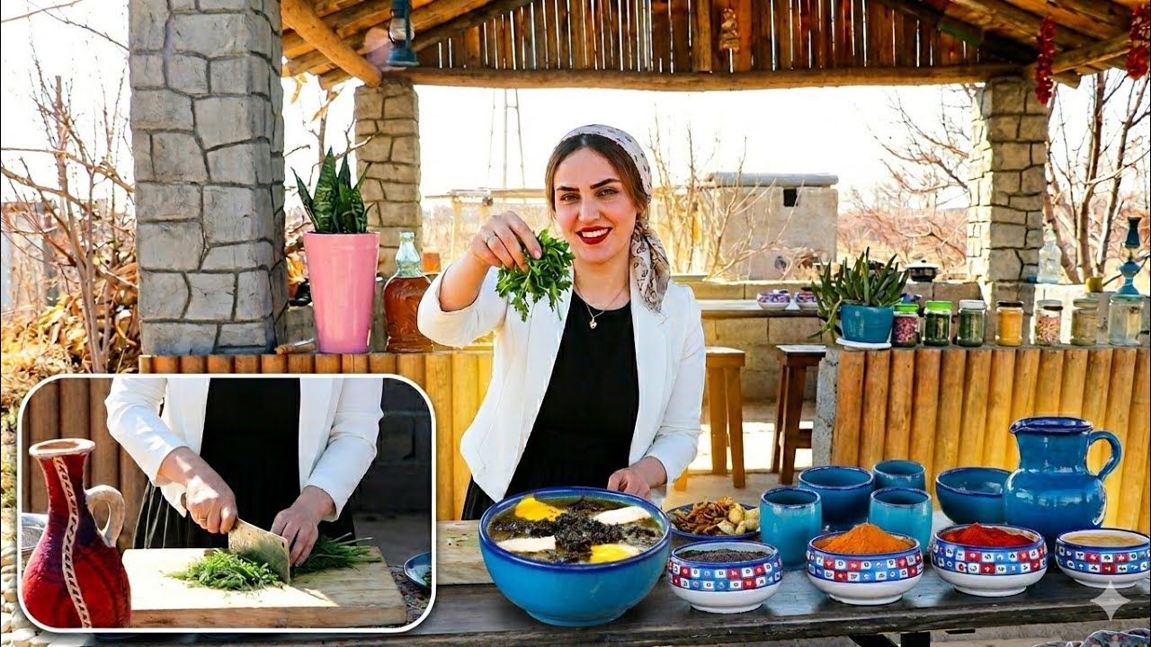 Traditional Ash Reshteh Cooked Over Firewood with Local Kashk – Authentic Village Taste