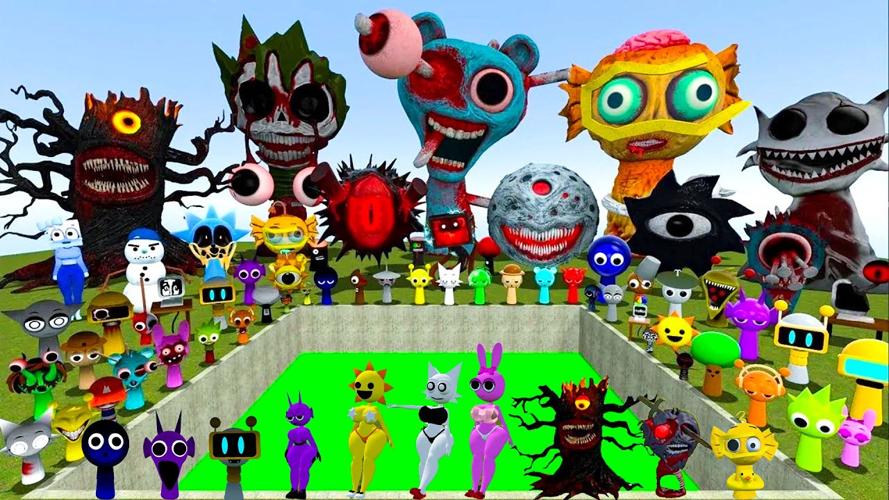 DESTROY SPRUNKI MR SUN MOON TREE FUN COMPUTER ALL PHASE SPARTAN KICKING in TOXIC HOLE - GMOD