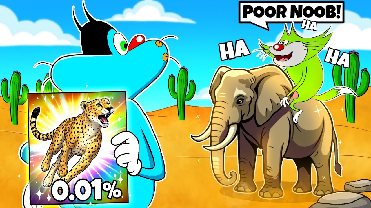 Roblox Oggy Pretended to Be a Noob in Animal Race with Jack