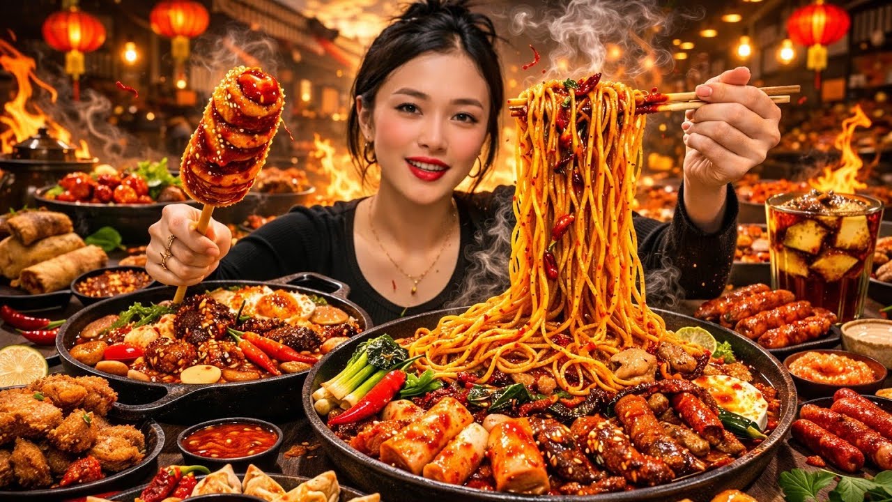 Insane Spicy Noodles Feast 🔥 Giant Bowl Mukbang ASMR 