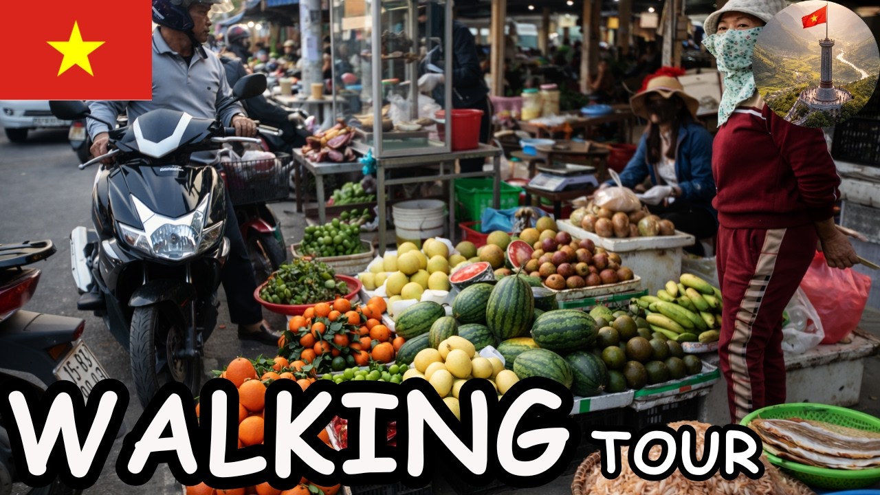 Relaxing Walk Through a Busy Market in Northern Vietnam