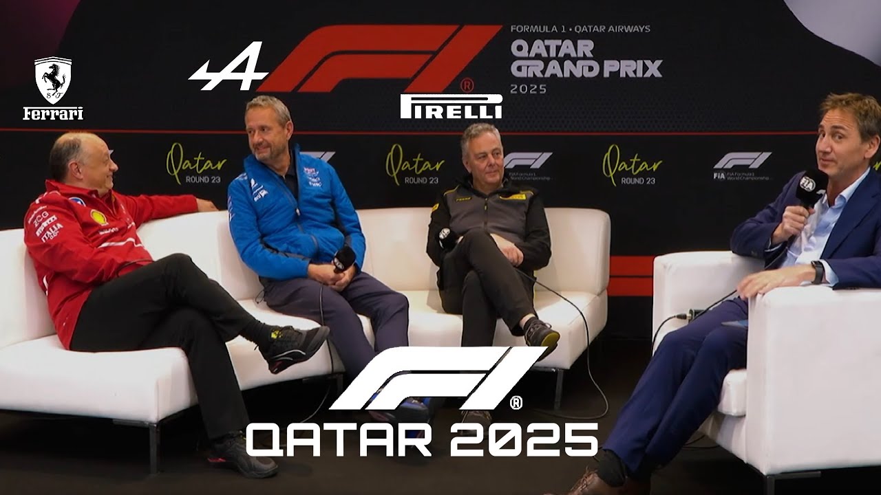 STEVE NIELSEN de ALPINE FRED VASSEUR FERRARI y MARIO ISOLA PIRELLI en CONFERENCIA F1 QATAR GP 2025
