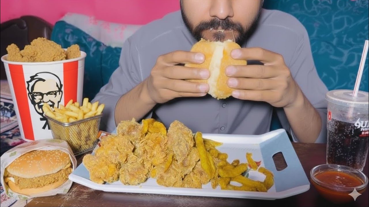 Ultimate Zinger Burger Mukbang 🍔🔥 | Fries & Hot Wings Feast!|#mukbang #asmr #crispyzingerburger 