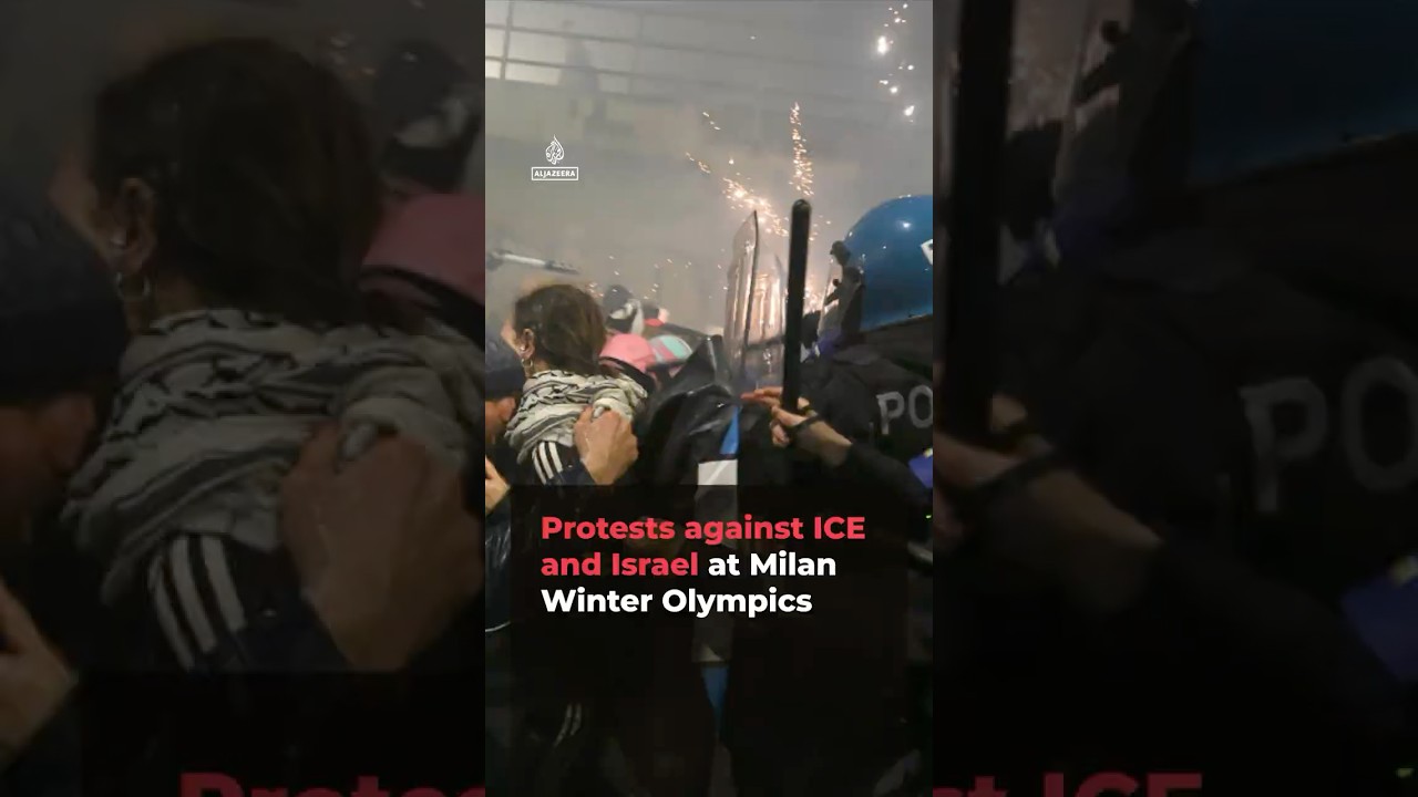 Protests against ICE and Israel at Winter Olympics in Milan | AJ#shorts
