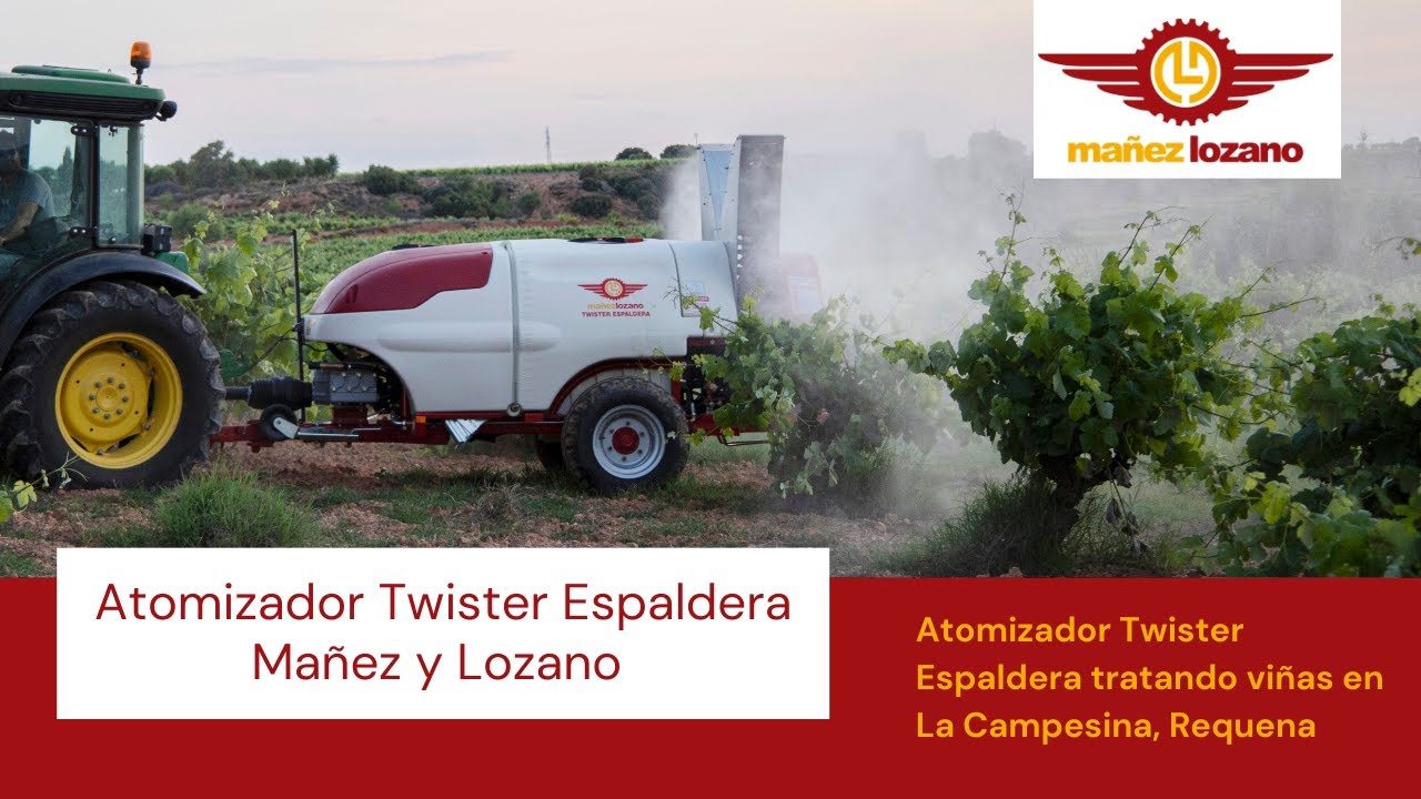Atomizador Twister Espaldera tratando viña en La Campesina, Requena