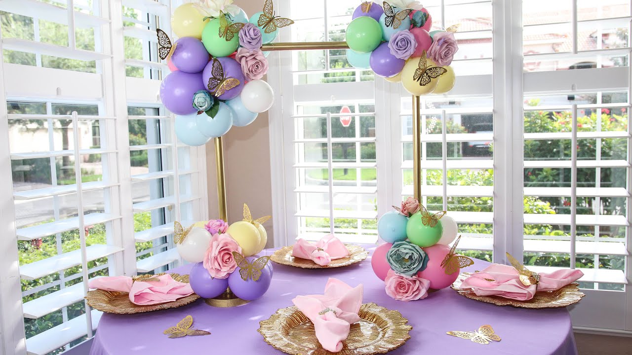 DIY Pastel Balloon Floral Butterfly Frame Party Centerpiece