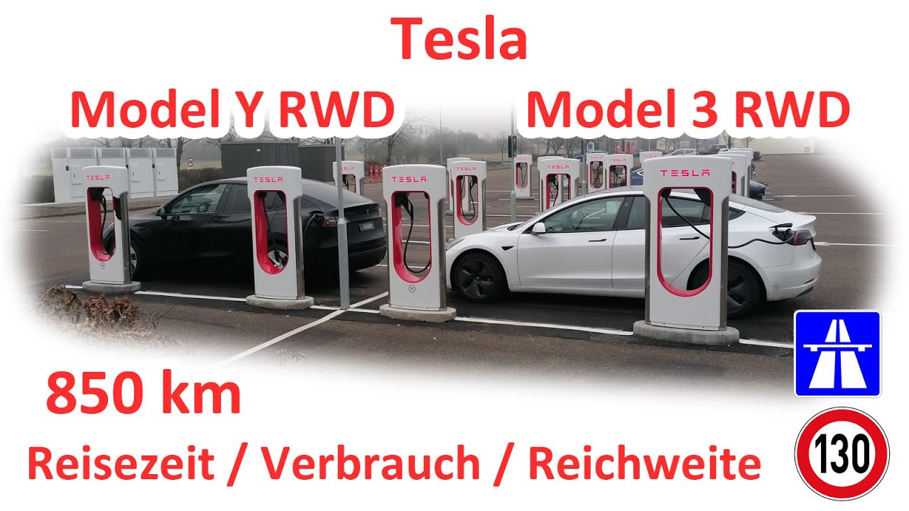850 km Tesla Model Y RWD 60 kWh Langstrecke Verbrauch BAB Vergleich mit Model 3 RWD 60 kWh