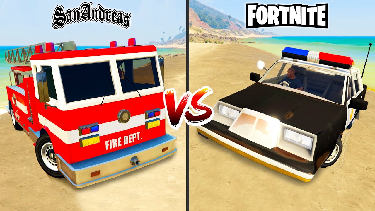 San Andreas Fire Truck vs Fortnite Police Car in GTA 5 - which is best?