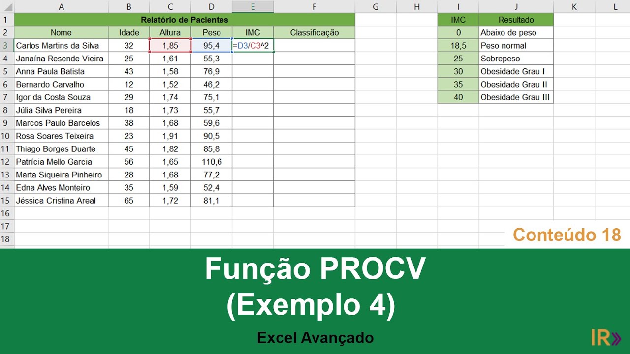 Série: Como fazer o PROCV - Valores Aproximados - Cálculo IMC