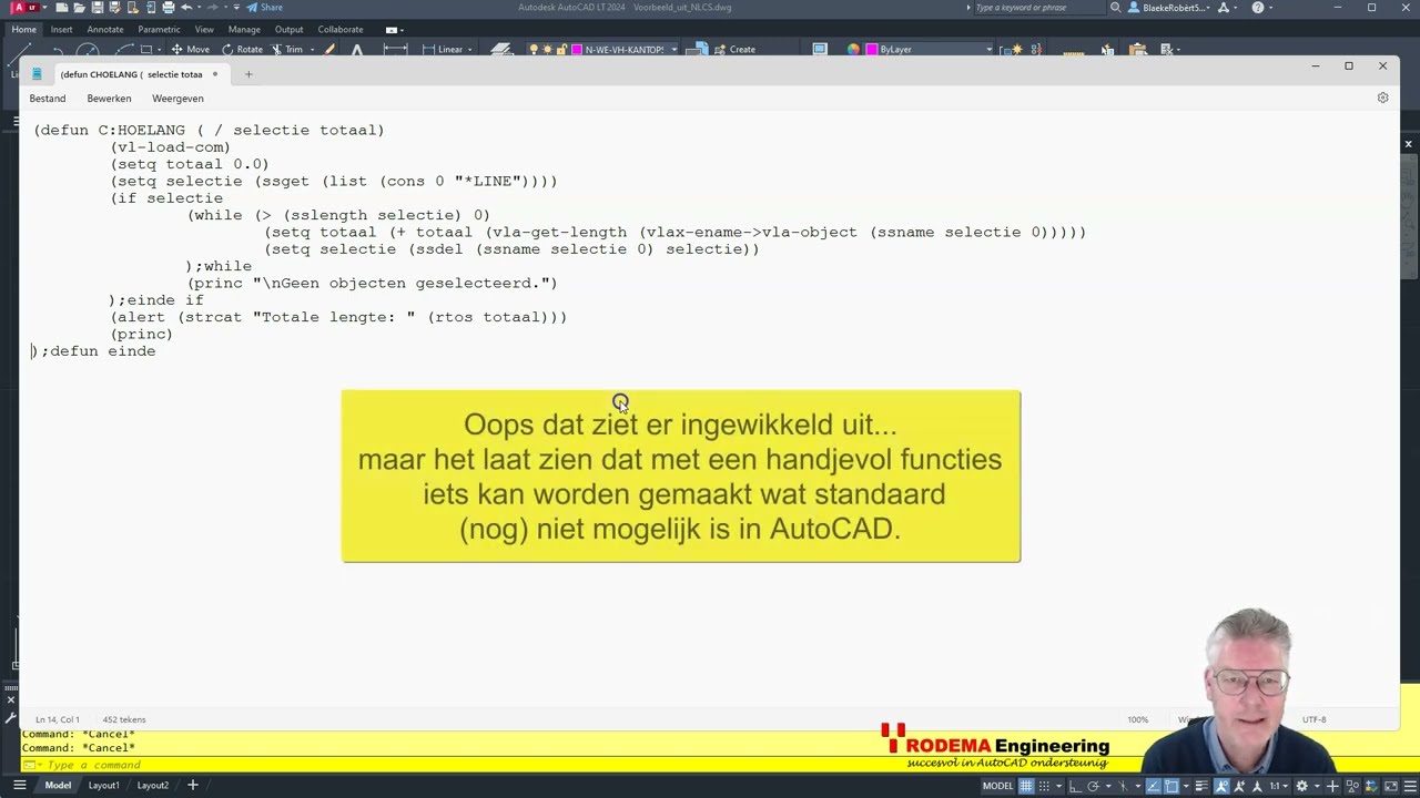 Hoe schrijf je een AutoLISP routine, die de totale lengte van geselecteerde lijnen presenteert.