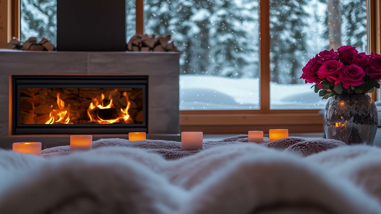 (No Ads) Warm Winter Romantic Piano by the Fireplace for Relaxation