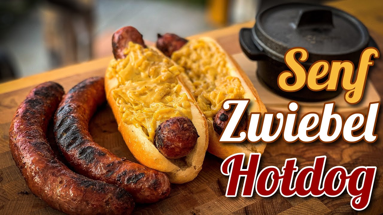 Senf Zwiebel Hotdog mit grober Bratwurst vom Kugelgrill - Sau lecker :-) #Bratwurst #Zwiebelliebe