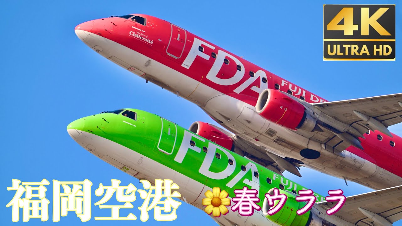 【4k 大迫力】春🌼到来福岡空港　気持ちの良い青空に飛び回ります飛行機達👀❣️じっくり観たろう〜