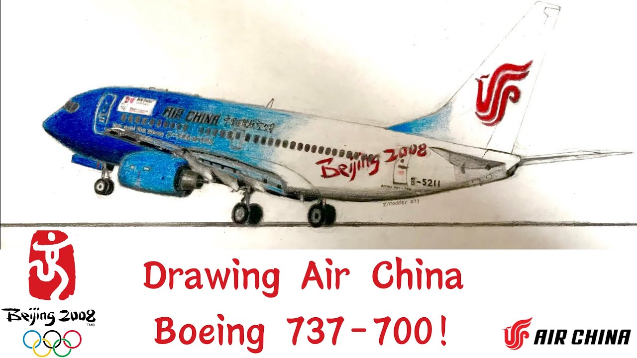 Drawing Air China Boeing737-700 in the 2008 Olympics Special Livery! How to draw an airplane.