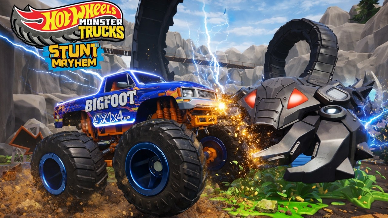 Hot Wheels Monster Truck Stunt Mayhem: Beating This Snake Looking Boss Badly.