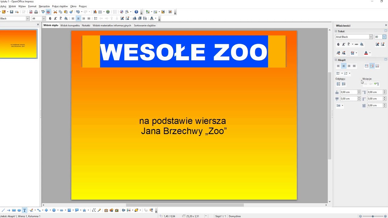 OpenOffice Impress cw3 Tworzymy slajd tytułowy i zapisujemy prezentację