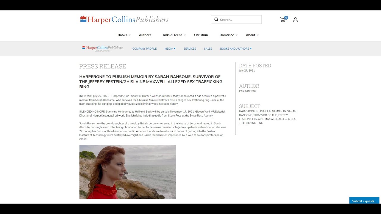HARPERONE TO PUBLISH MEMOIR BY SARAH RANSOME