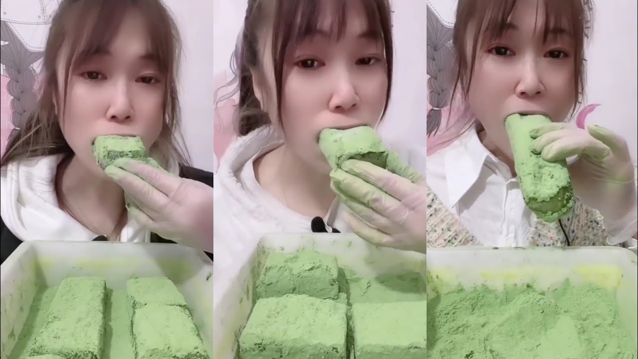ASMR ICE BLOK, SHAVED ICE AND CHUNK WITH POWDER MATCHA