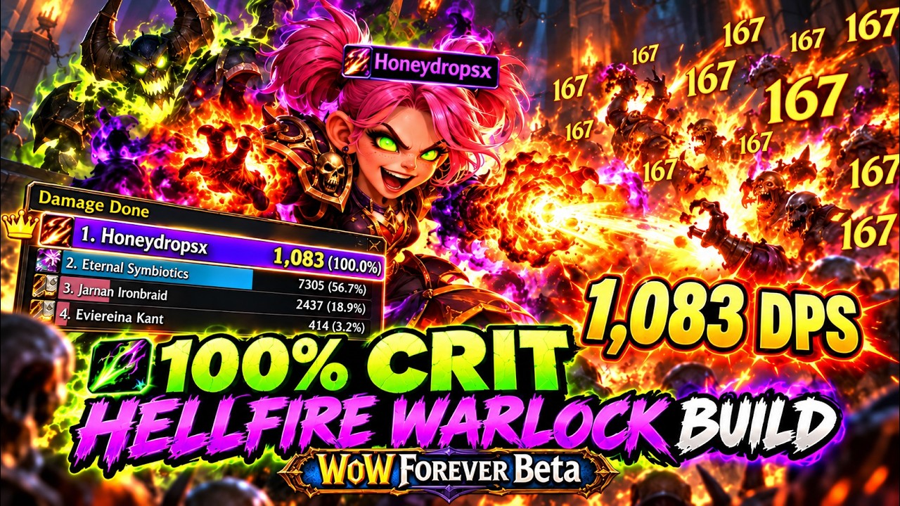 100% CRIT HELLFIRE WARLOCK IS BROKEN?! 🔥 1,083 DPS | WoW Forever Beta