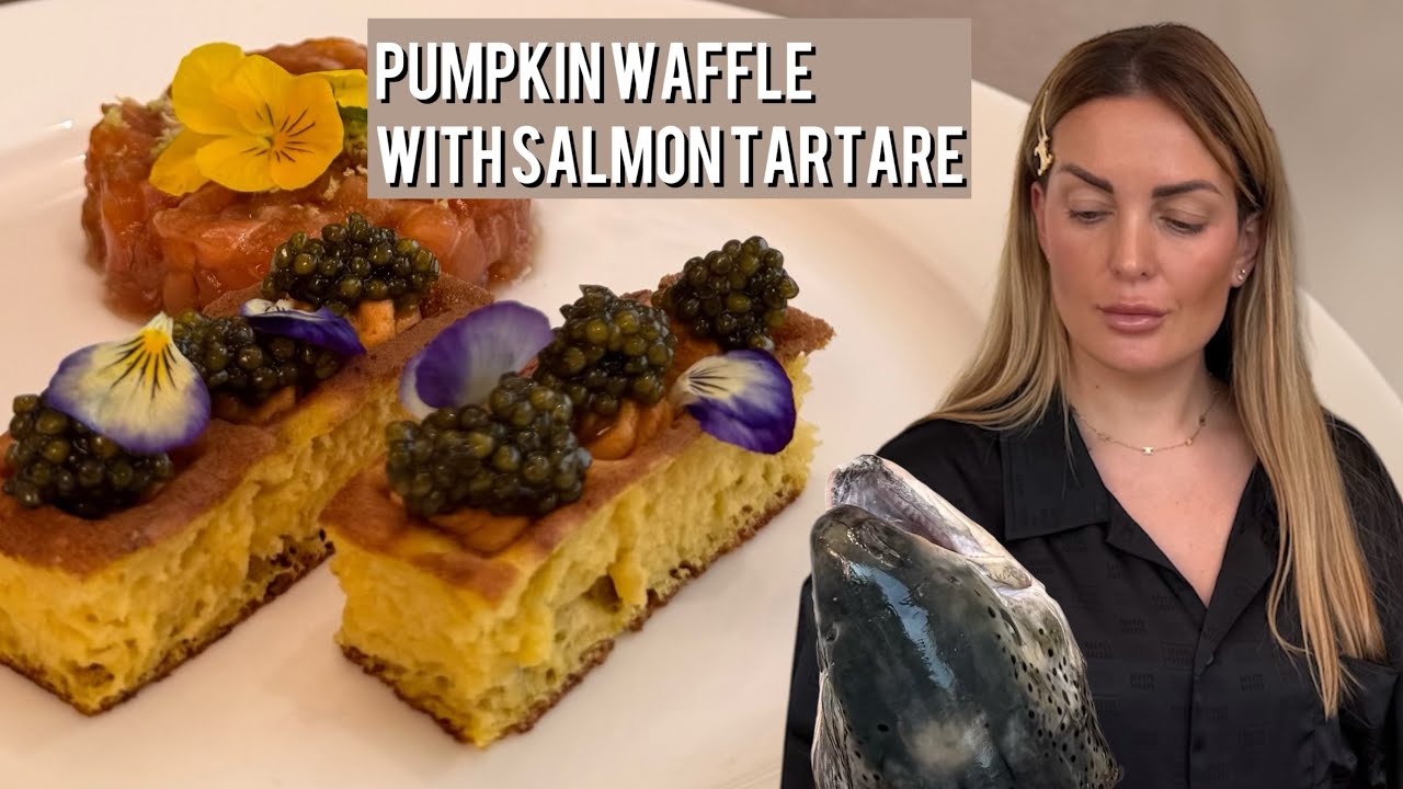 Pumpkin waffle with salmon tartare