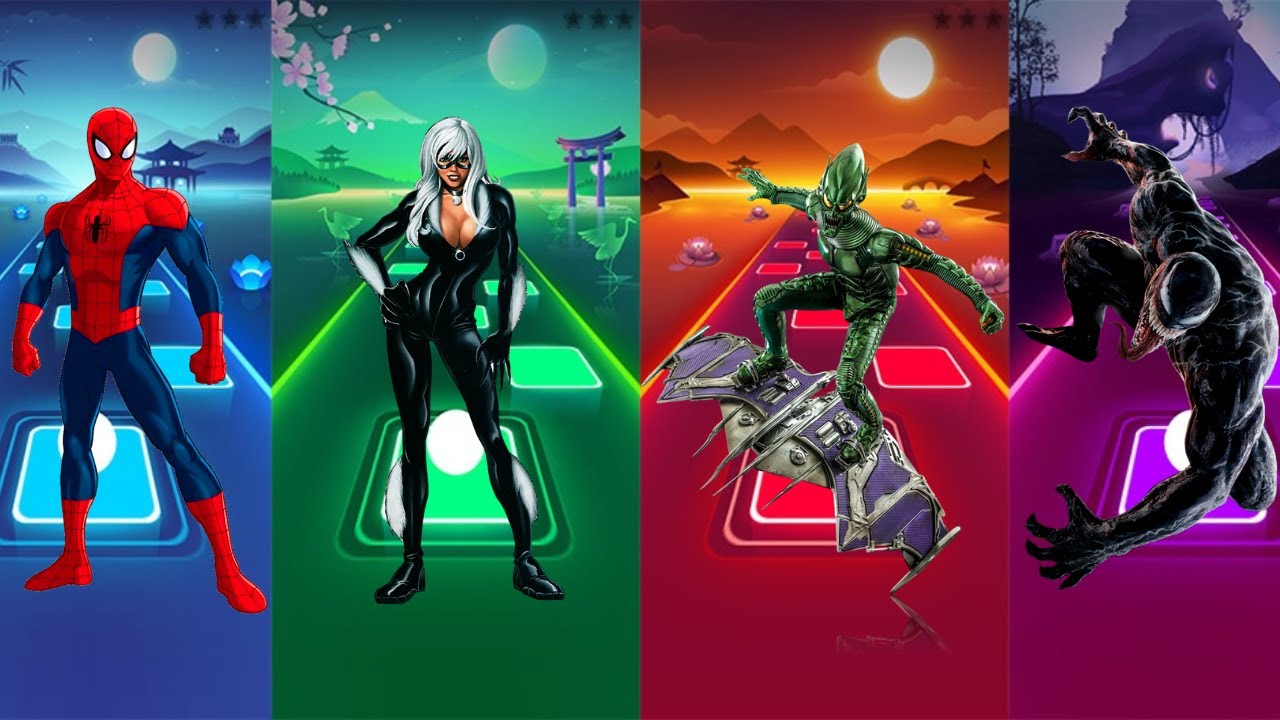 Spiderman VS Black Cat VS The Goblin VS Venom | Tiles Hop