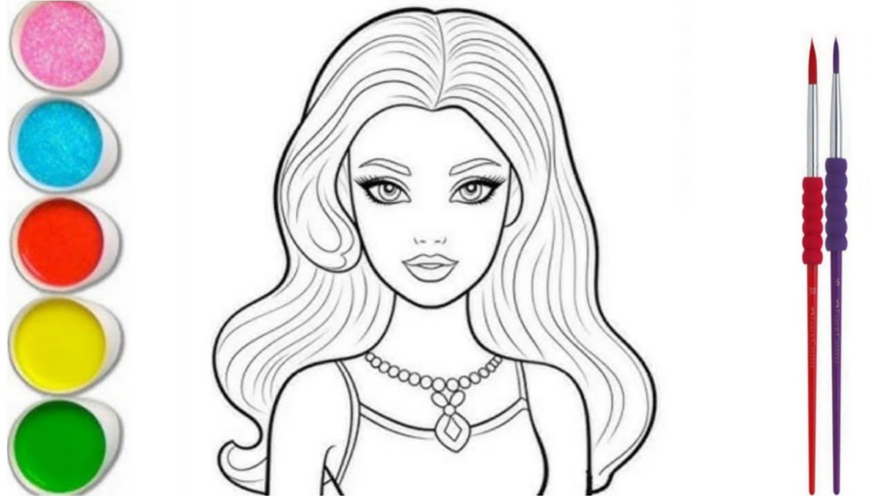 Draw and Colour A Cute Barbie Girl👩 Drawing Easy For kids