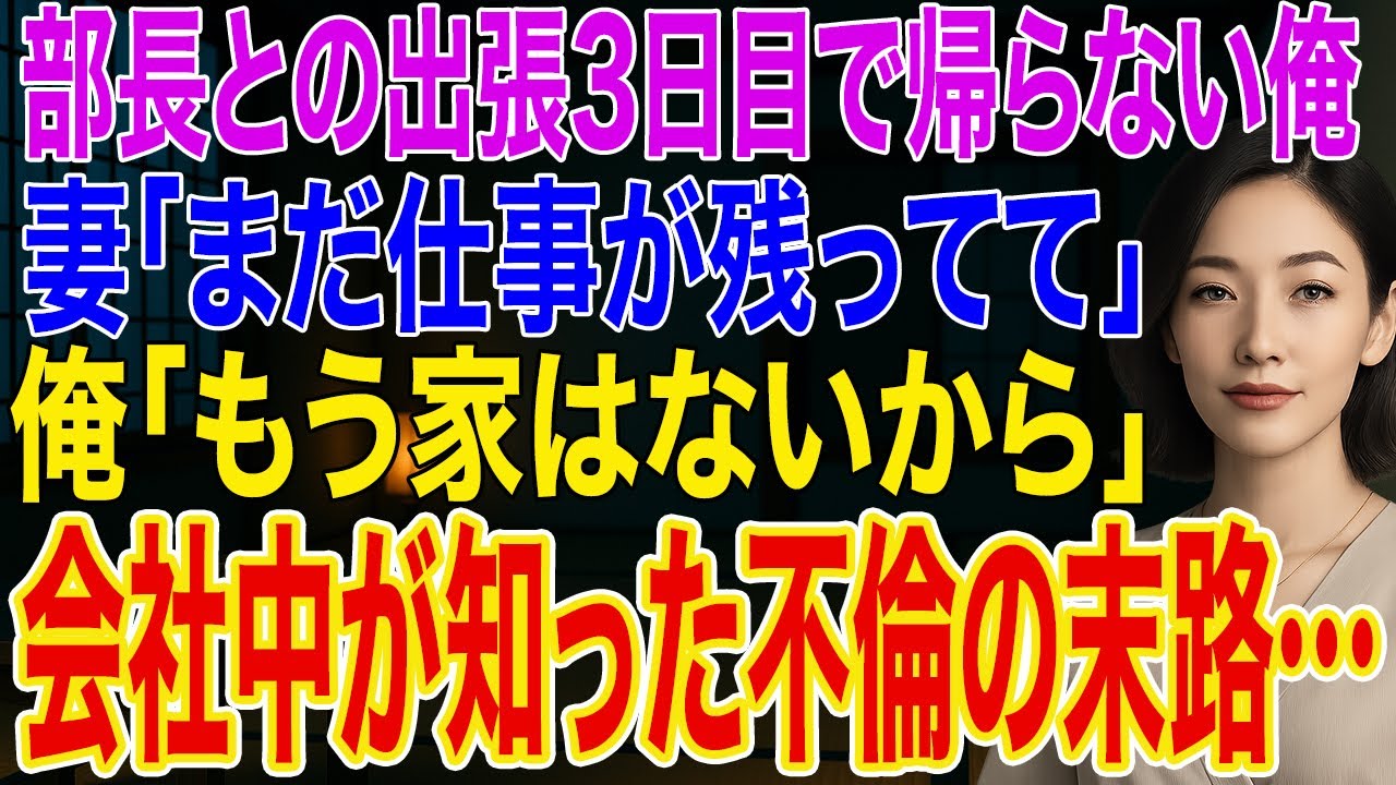 【修羅場】部長との出張3日目で帰らない妻➡1週間後妻「まだ仕事が残ってて」俺「もう家はないから」➡会社に不倫の証拠を送付