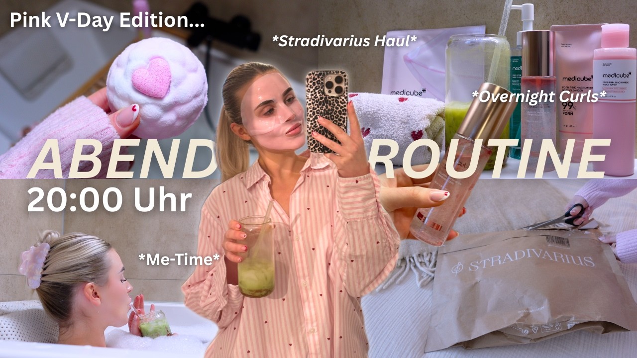 20 UHR ABENDROUTINE *Pink V-Day Edition* 💝 | Stradivarius Haul, Socken Locken Tutorial & Me-Time 🌙