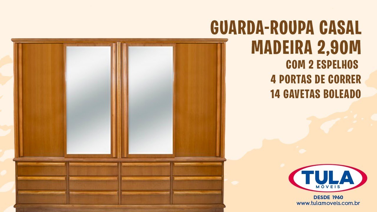 Guarda Roupa Casal com 2 Espelhos 4 Portas de Correr 14 Gavetas Boleado 2,90m | Tula Móveis - RJ
