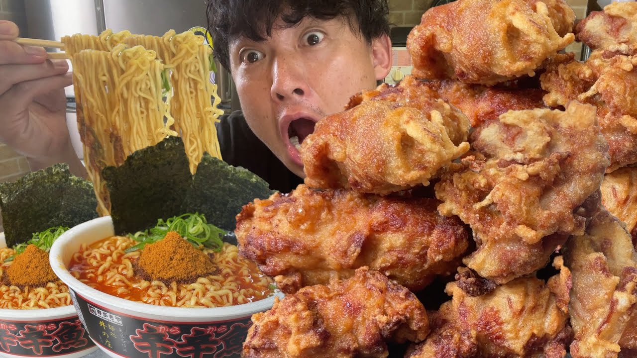 【男飯テロ】爆盛！鶏のから揚げ弁当大盛と辛辛魚２人前が最高すぎた。
