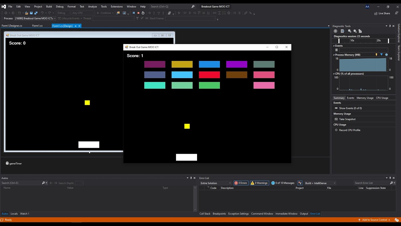 How to make a simple breakout game in windows form with C#