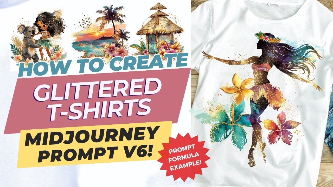 How to create T shirts Designs Midjourney Prompt, Glitter Effect Illustrations Prompts Examples