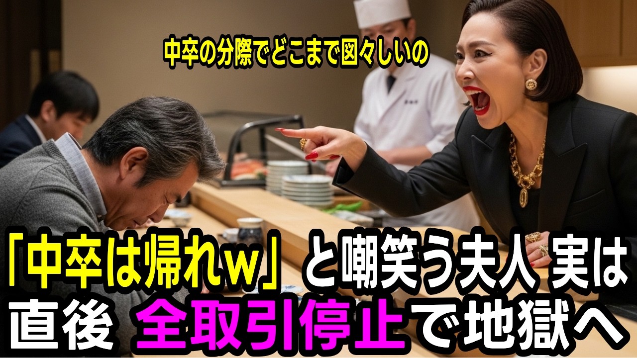 【スカッと】社長夫人が高級寿司店で中卒男を嘲笑した結果...会社の全取引停止で地獄へ【復讐劇】