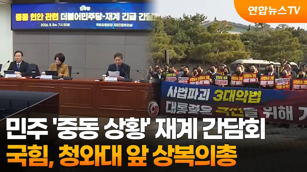 민주 '중동 상황' 재계 간담회…국힘, 청와대 앞 상복의총 / 연합뉴스TV (YonhapnewsTV)