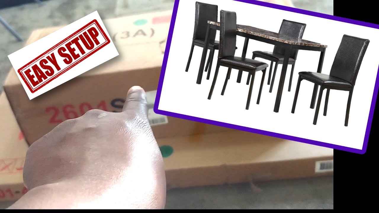 HOW TO SETUP Walmart Weston Home Declan 5 Piece Faux Marble Top Black Metal Frame Dining Set