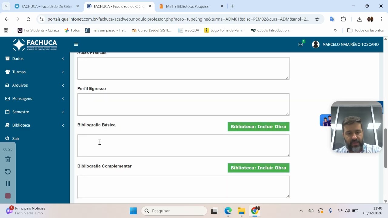 Orientações do Sistema da Fachuca