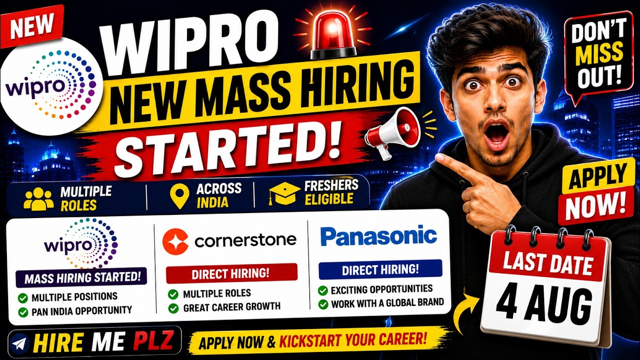 Wipro New Mass Hiring Started | Cornerstone, Panasonic Direct Hiring - Last Date 4 Aug | hire me plz